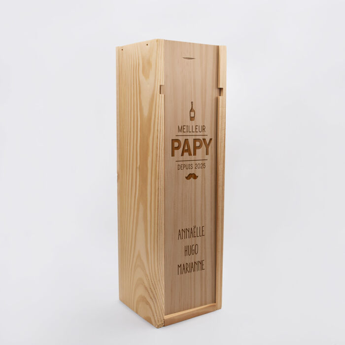 Caisse de vin bois couvercle gravé - Edition spéciale "Meilleur Papy depuis" - prénoms
