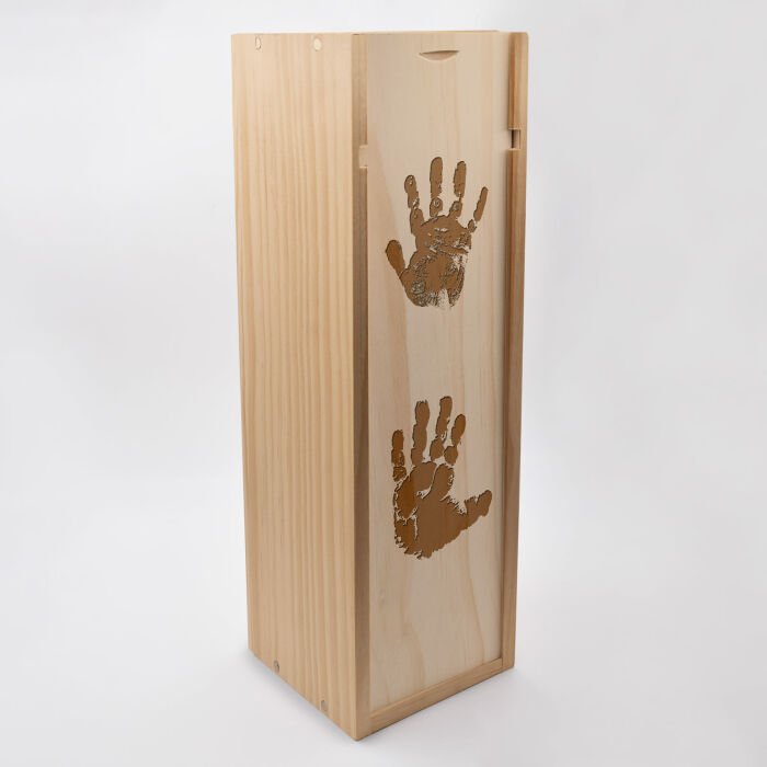 Caisse de champagne bois couvercle gravé - empreinte