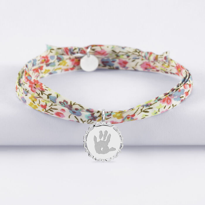 Bracelet 3 tours Liberty personnalisé médaille vintage dentelée gravée argent 17 mm - empreinte