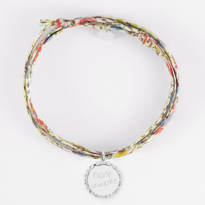 Bracelet 3 tours Liberty personnalisé médaille vintage dentelée gravée argent 17 mm - écrit