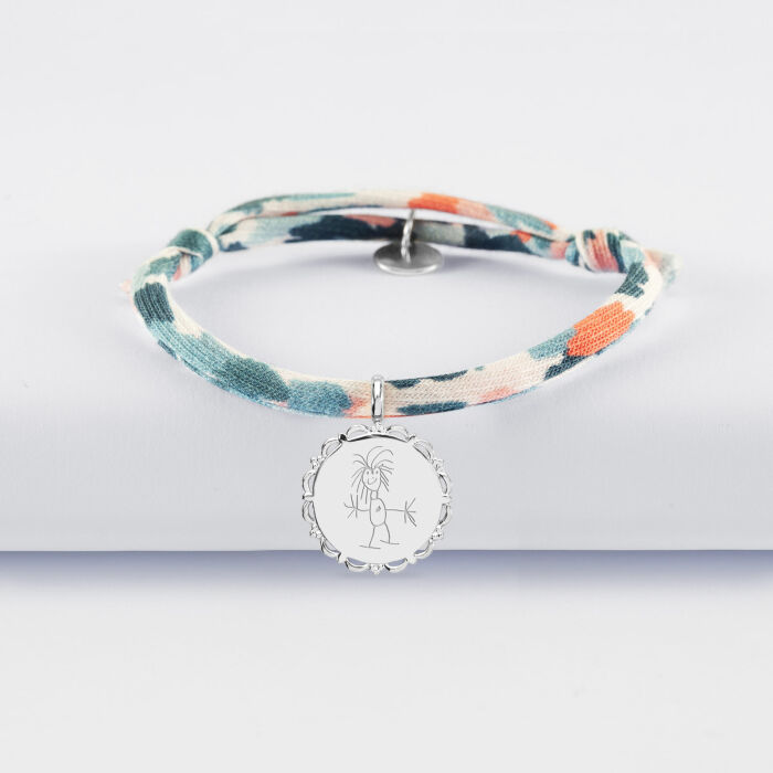 Bracelet enfant Liberty personnalisé médaille vintage dentelée gravée argent 17 mm - dessin