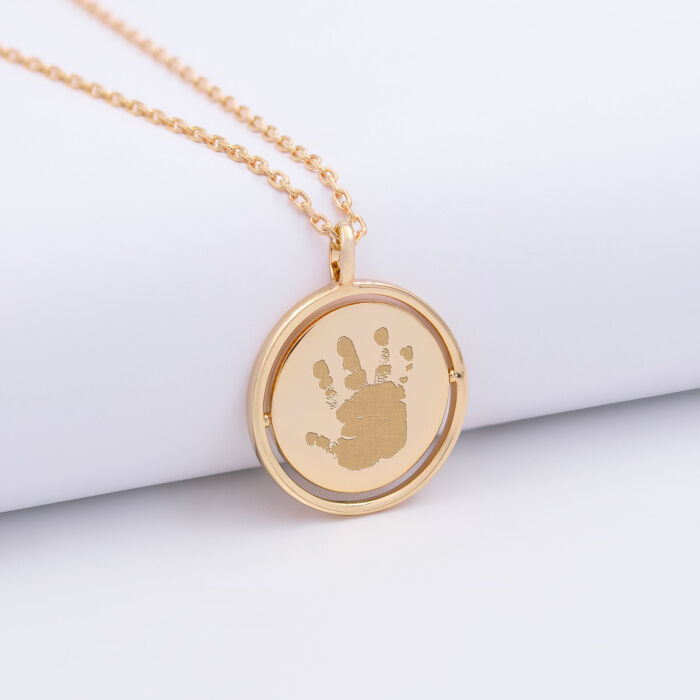 Pendentif personnalisé médaille réversible Eternelle gravée plaqué or 18 mm - empreinte
