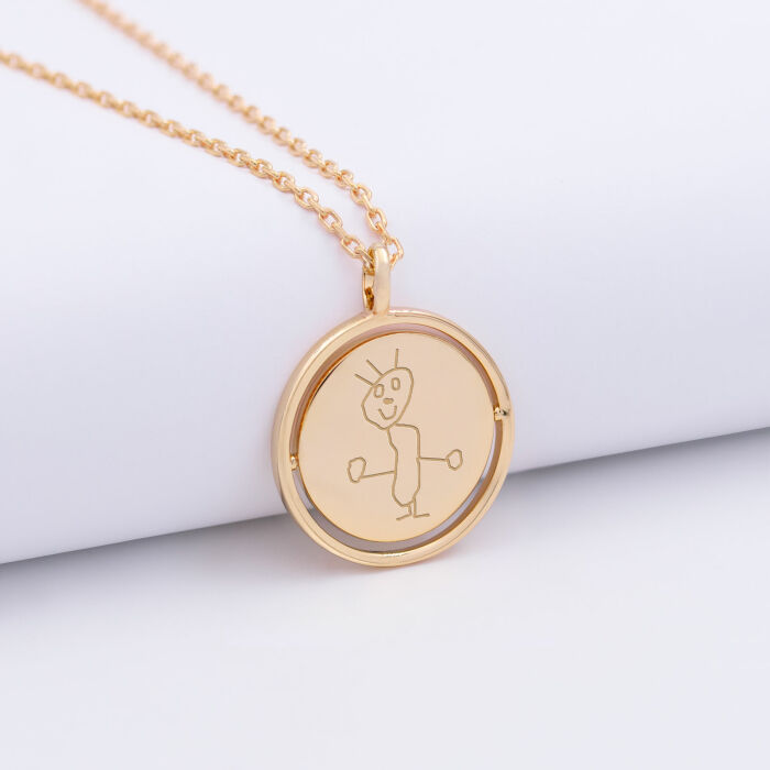 Pendentif enfant personnalisé médaille réversible Eternelle gravée plaqué or 18 mm - dessin
