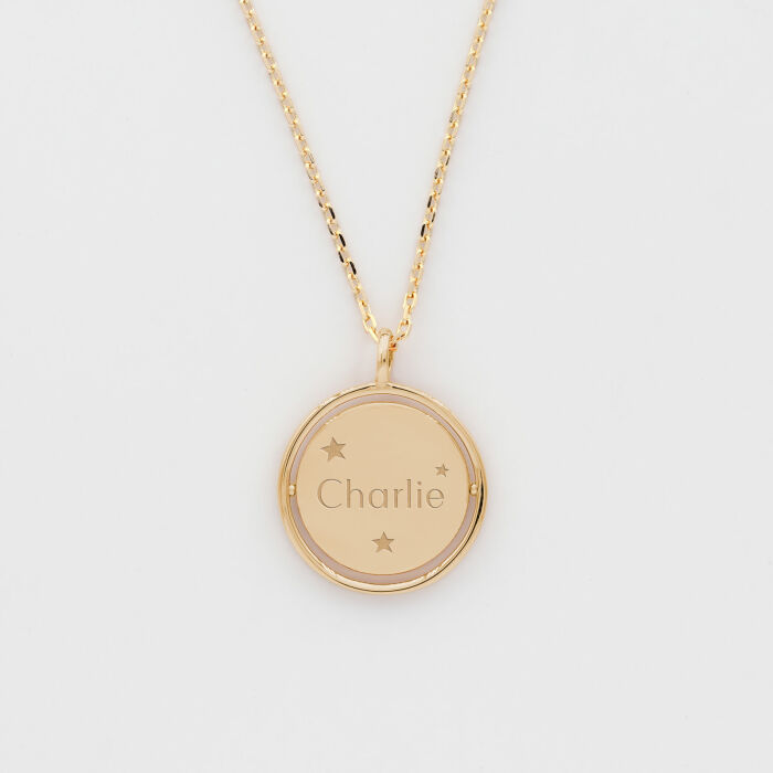 Pendentif enfant personnalisé médaille réversible Eternelle gravée plaqué or 18 mm - texte pictogramme