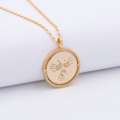 Pendentif personnalisé médaille réversible contour tressé Eternelle gravée plaqué or 18 mm - empreintes