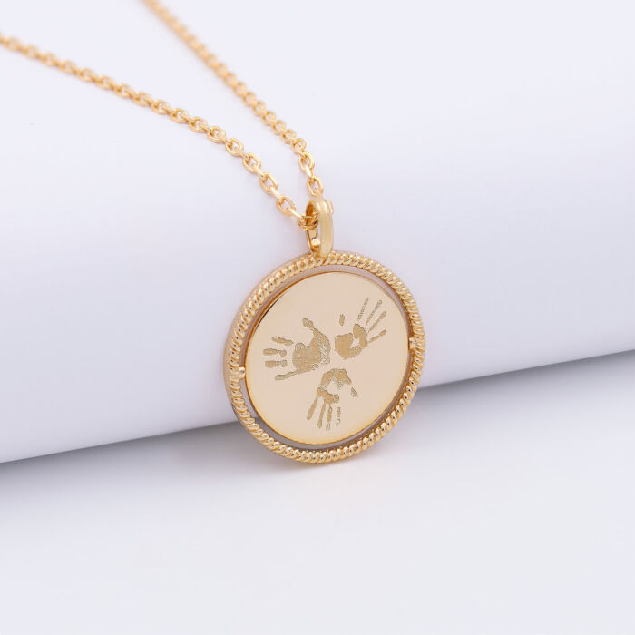 Pendentif personnalisé médaille réversible contour tressé Eternelle gravée plaqué or 18 mm - empreintes
