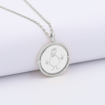 Pendentif personnalisé médaille réversible contour tressé Eternelle gravée argent 18 mm - dessin