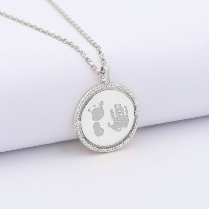 Pendentif personnalisé médaille réversible contour tressé Eternelle gravée argent 18 mm - empreinte