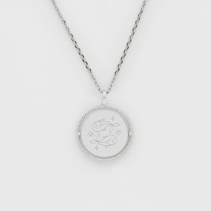 Pendentif personnalisé médaille réversible contour tressé Eternelle gravée argent 18 mm - illustration