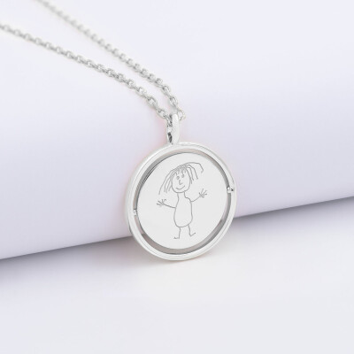 Pendentif enfant personnalisé médaille réversible Eternelle gravée argent 18 mm - dessin