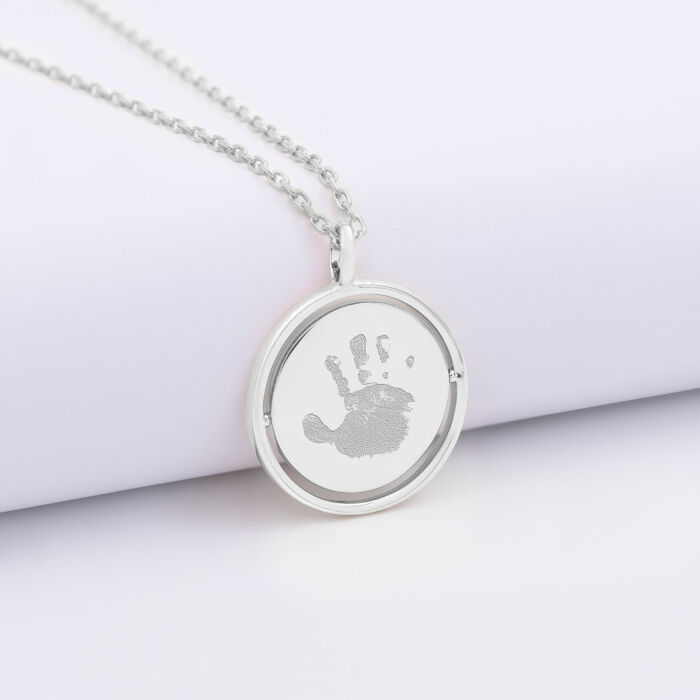 Pendentif enfant personnalisé médaille réversible Eternelle gravée argent 18 mm - empreinte