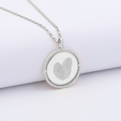 Pendentif enfant personnalisé médaille réversible contour tressé Eternelle gravée argent 18 mm - empreinte