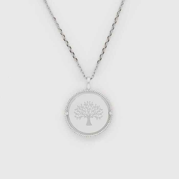 Pendentif enfant personnalisé médaille réversible contour tressé Eternelle gravée argent 18 mm - illustration
