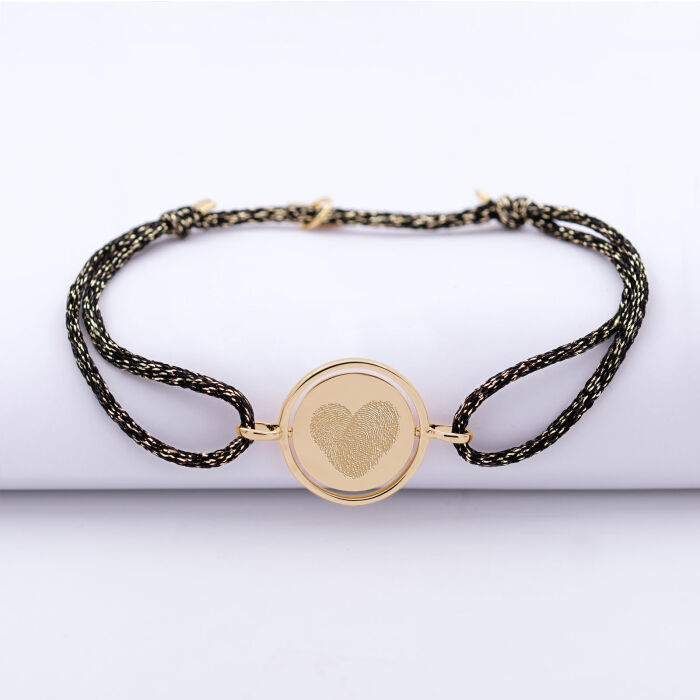 Bracelet personnalisé cordon pailleté médaille réversible Eternelle gravée plaqué or 2 trous 16 mm - empreinte