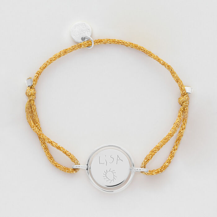 Bracelet enfant personnalisé cordon pailleté médaille réversible Eternelle gravée argent 2 trous 16 mm - ecrit