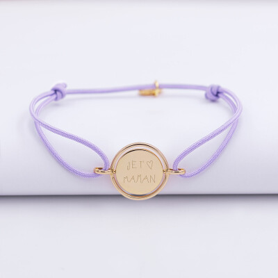 Bracelet personnalisé cordon médaille réversible Eternelle gravée plaqué or 2 trous 16 mm - écrit