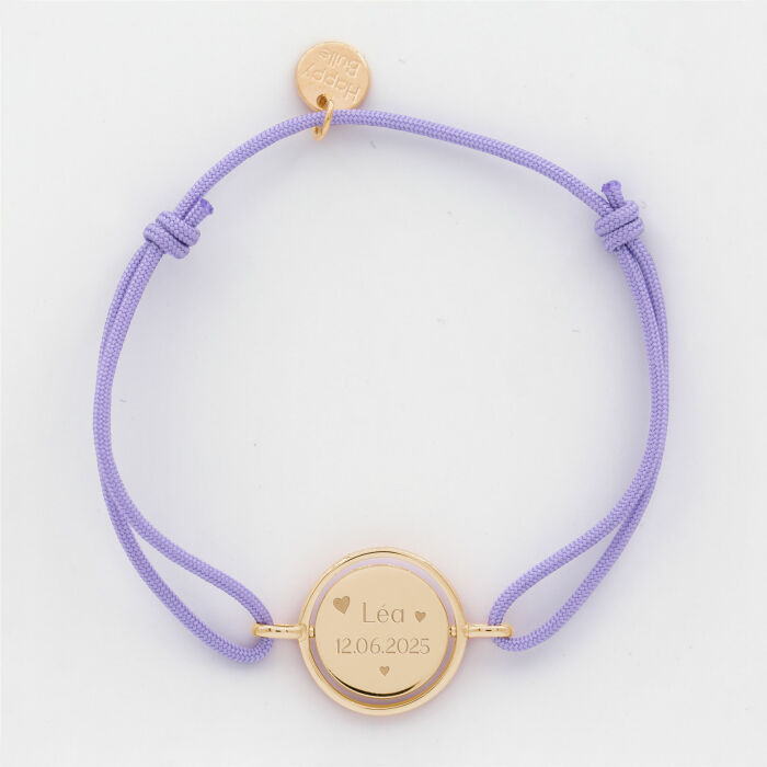 Bracelet personnalisé cordon médaille réversible Eternelle gravée plaqué or 2 trous 16 mm - texte picto