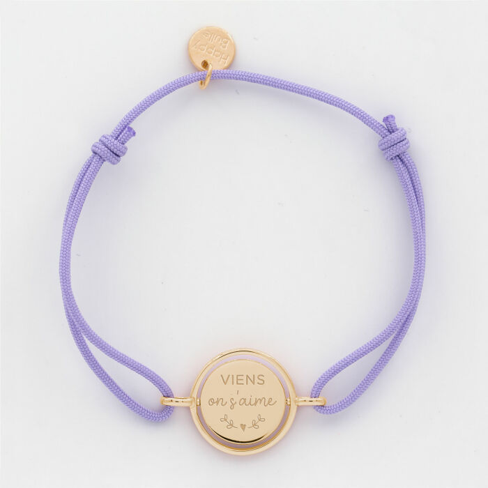 Bracelet personnalisé cordon médaille réversible Eternelle gravée plaqué or 2 trous 16 mm - illustration