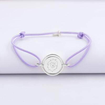Bracelet personnalisé cordon médaille réversible Eternelle gravée argent 2 trous 16 mm - dessin
