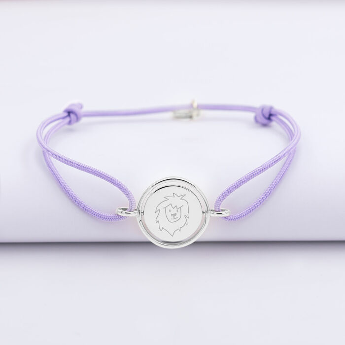Bracelet personnalisé cordon médaille réversible Eternelle gravée argent 2 trous 16 mm - dessin