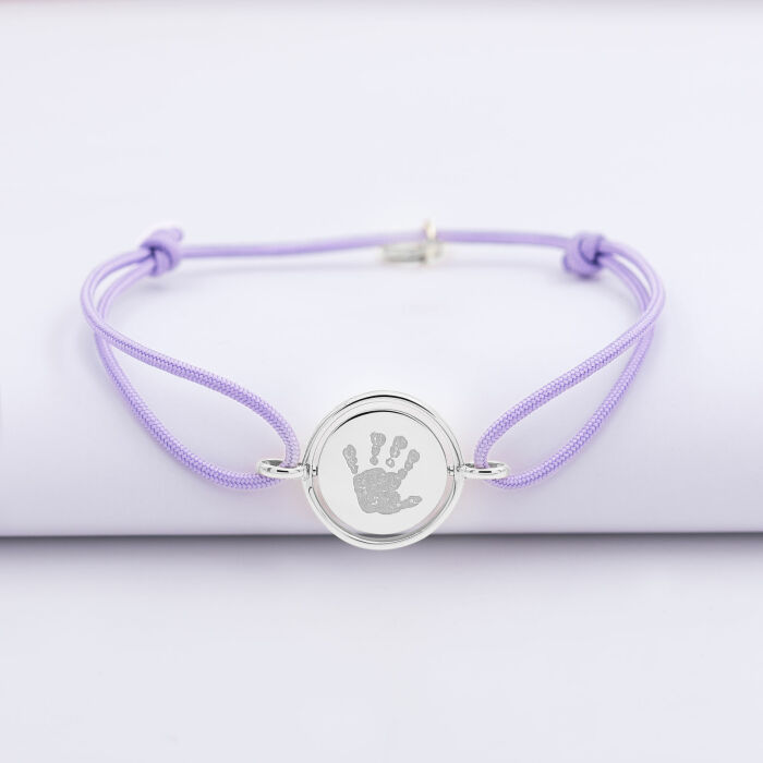 Bracelet personnalisé cordon médaille réversible Eternelle gravée argent 2 trous 16 mm - empreinte
