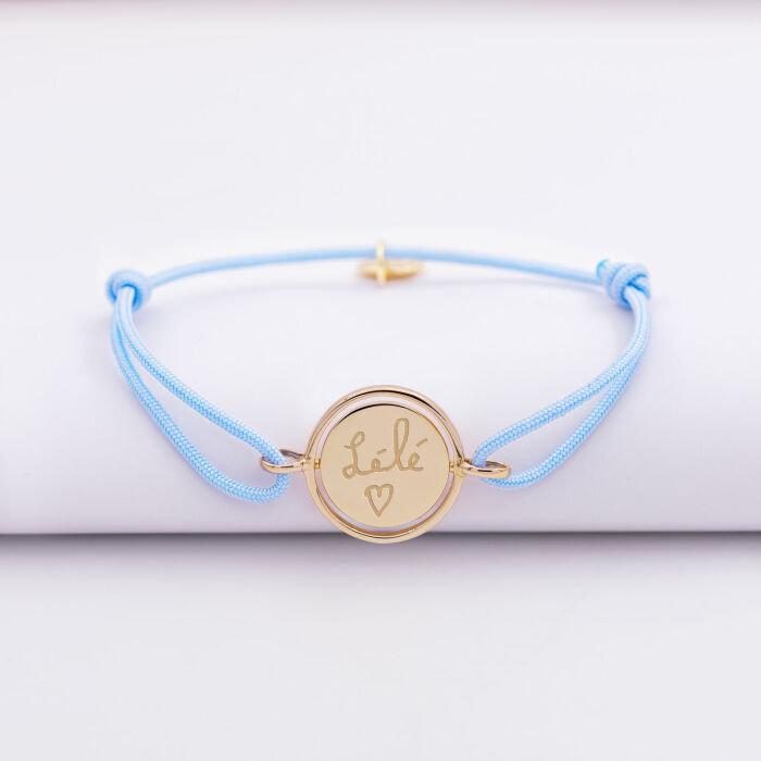 Bracelet enfant personnalisé cordon médaille réversible Eternelle gravée plaqué or 2 trous 16 mm - ecrit