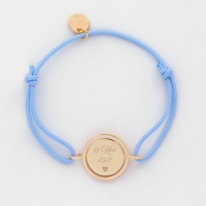 Bracelet enfant personnalisé cordon médaille réversible Eternelle gravée plaqué or 2 trous 16 mm - texte pictogramme