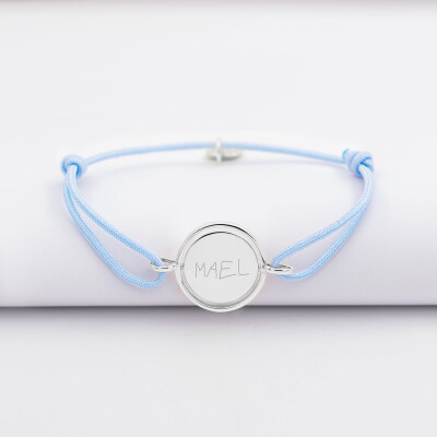 Bracelet enfant personnalisé cordon médaille réversible Eternelle gravée argent 2 trous 16 mm - écrit
