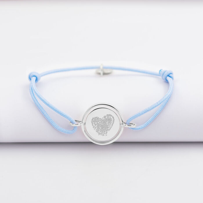 Bracelet enfant personnalisé cordon médaille réversible Eternelle gravée argent 2 trous 16 mm - empreinte