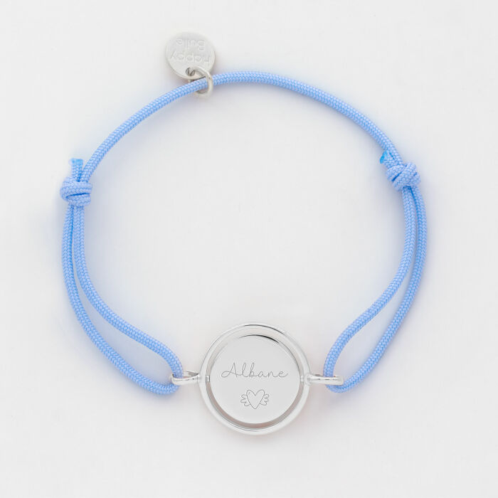 Bracelet enfant personnalisé cordon médaille réversible Eternelle gravée argent 2 trous 16 mm - texte picto
