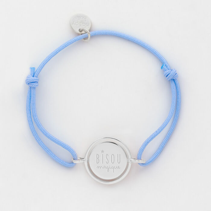 Bracelet enfant personnalisé cordon médaille réversible Eternelle gravée argent 2 trous 16 mm - illustration
