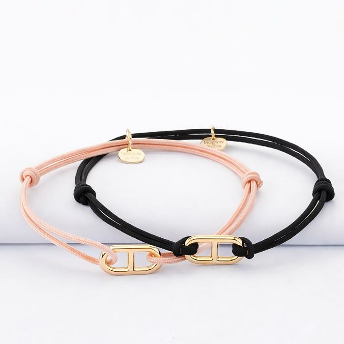 Duo de bracelets médailles maille marine plaqué or 15,4x9 mm