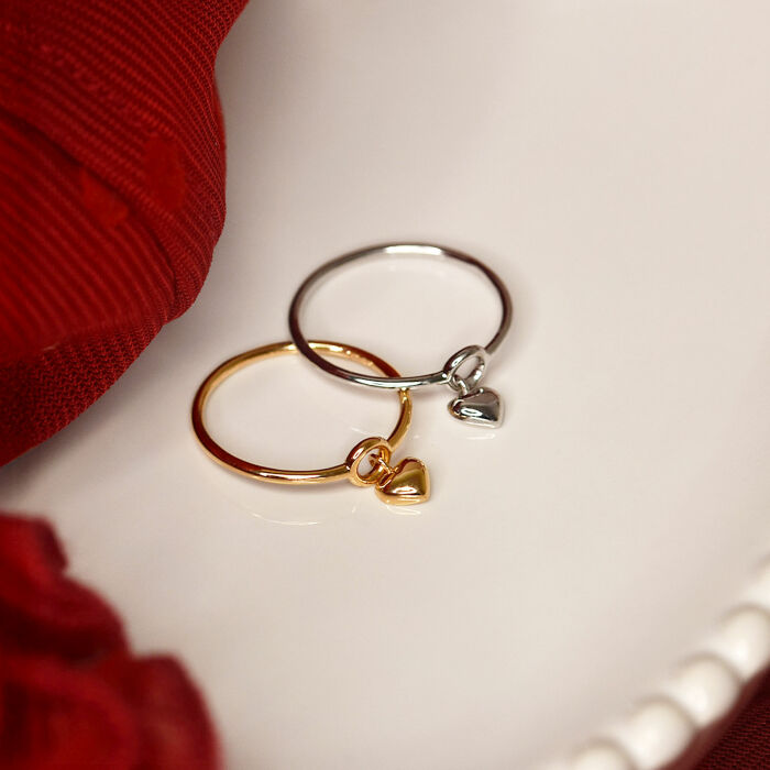 Silver Ring with Domed Heart Charm