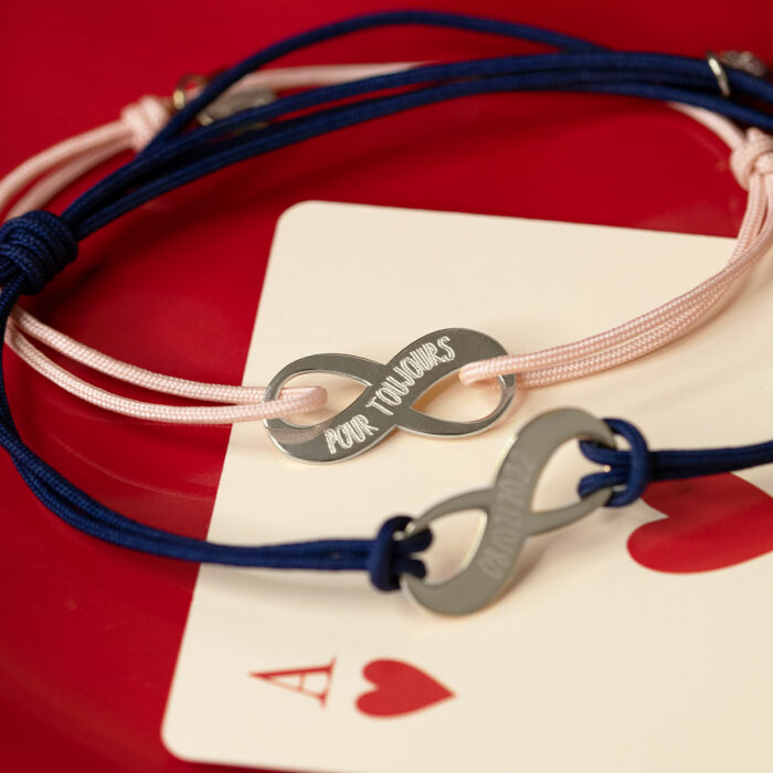 Engraved Personalised Silver Infinity Charm Bracelet Duo