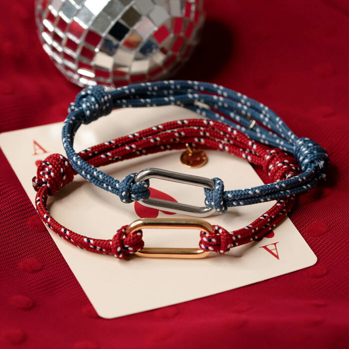 Pulsera hombre cordaje marino doble eslabón plata 25x12 mm