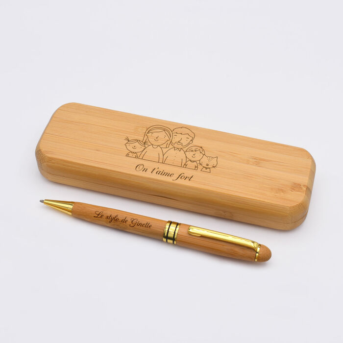 Coffret bambou personnalisé et stylo gravé 170x54 mm - édition spéciale "Famille" - On t'aime fort