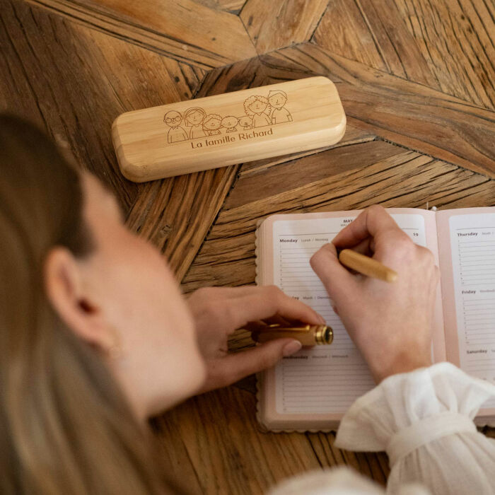 Coffret bambou personnalisé et stylo gravé 170x54 mm - édition spéciale "Famille"