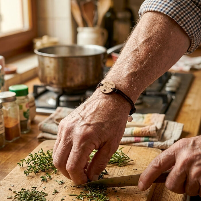 Bracelet homme médaille gravée bois ronde 21 mm - Edition spéciale "Meilleur papy"