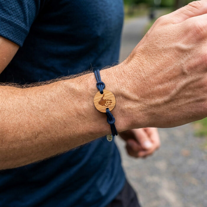 Personalised Men's Double Cord Bracelet with Engraved Wooden Disc 21 mm