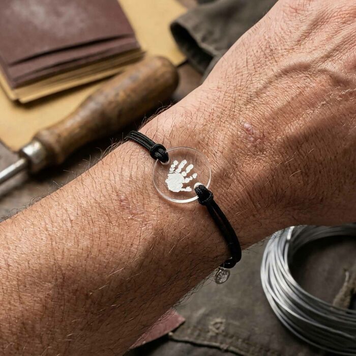 Personalised Men's Double Cord Bracelet with Engraved Acrylic 2-Holes Disc 21 mm
