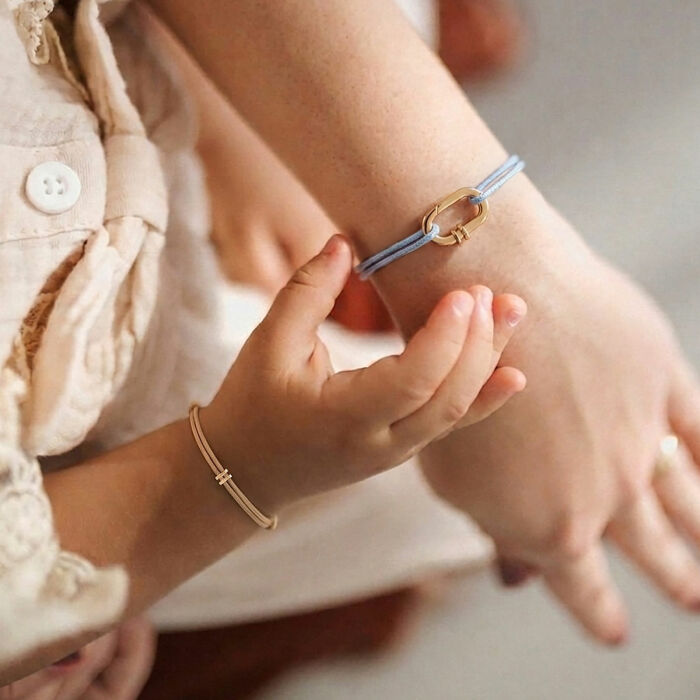 Bracelet enfant cordon double personnalisé collection Chapitre plaqué or - à composer
