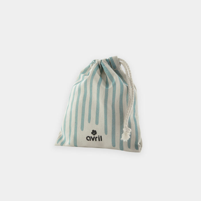 Pochon rayures bleu coton bio 12x15cm - Avril