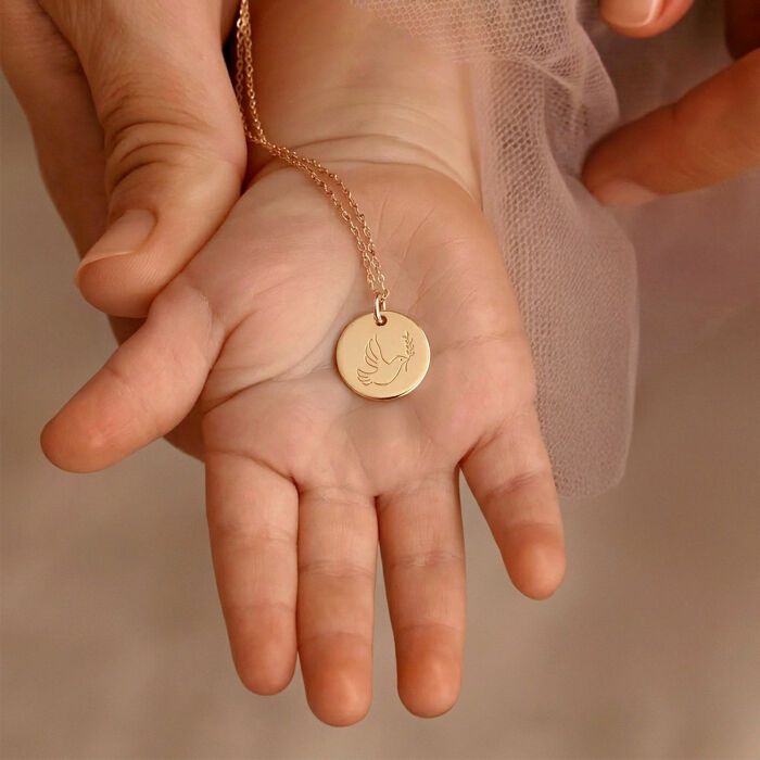 Ciondolo Battesimo bambini personalizzato medaglietta incisa placcata oro 15 mm