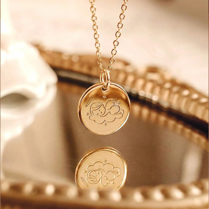 Ciondolo Battesimo bambini personalizzato medaglietta incisa placcata oro 15 mm