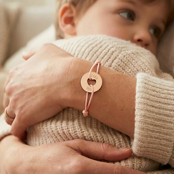 Bracelet personnalisé médaille gravée plaqué or cible coeur 21 mm