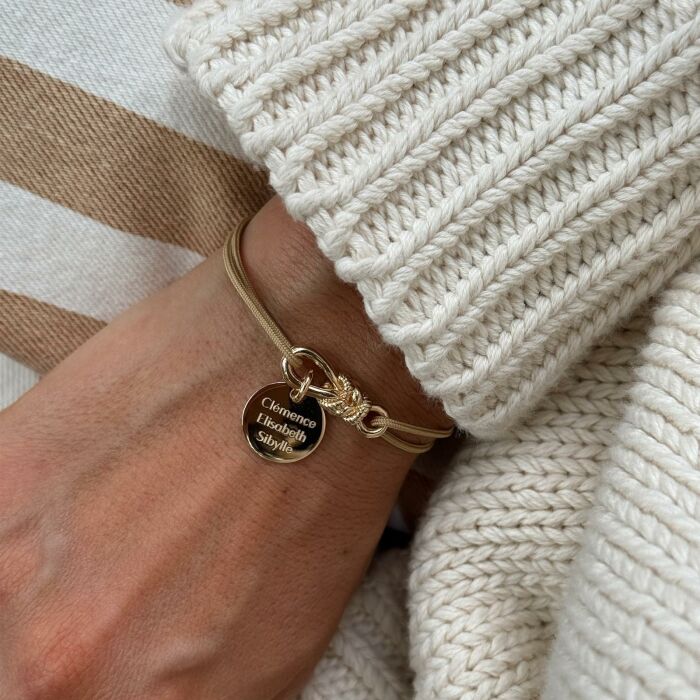 Pulsera cordón personalizada "Vínculo" y medalla grabada baño oro 15 mm - HappyBulle x Lilylovesfashion
