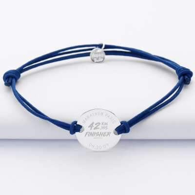 Bracelet homme personnalisé cordon doublé médaille gravée argent 2 trous 20 mm - Edition spéciale "Finisher running et triathlon"