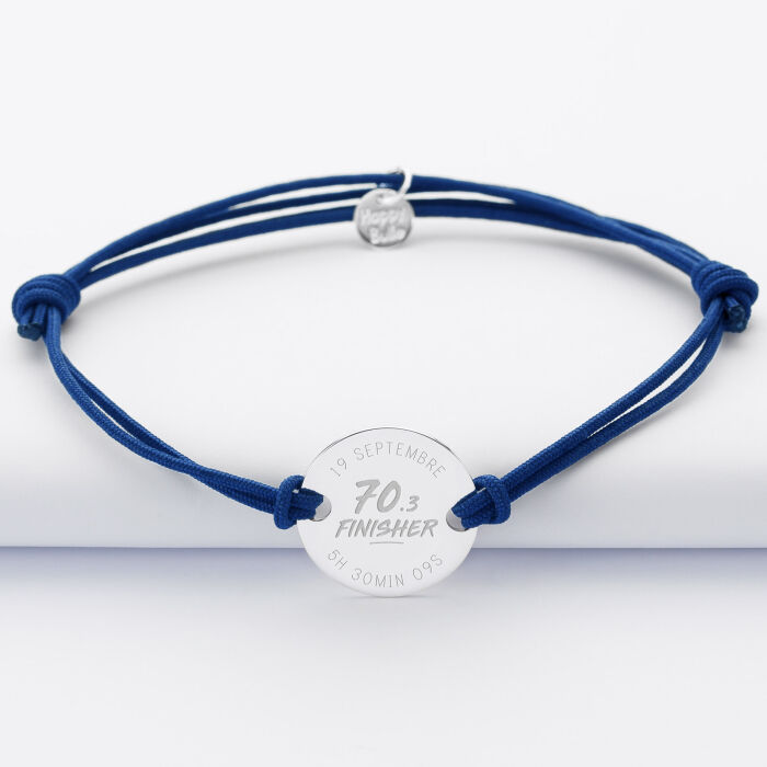 Bracelet homme personnalisé cordon doublé médaille gravée argent 2 trous 20 mm - Edition spéciale "Finisher running et triathlon"