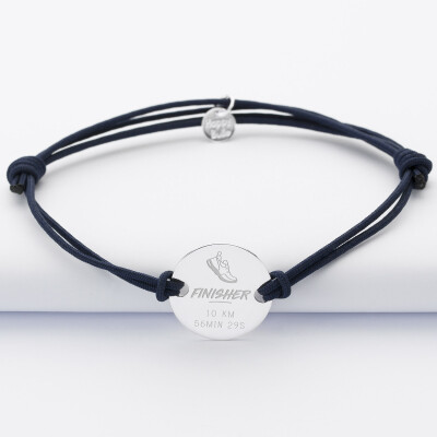 Bracelet homme personnalisé cordon doublé médaille gravée argent 2 trous 20 mm - Edition spéciale "Finisher"