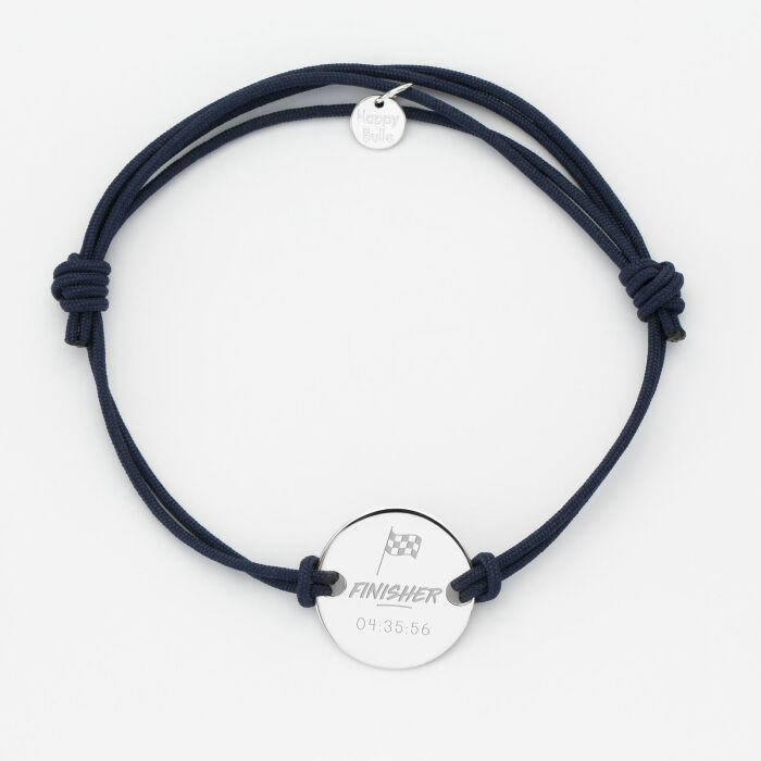 Bracelet homme personnalisé cordon doublé médaille gravée argent 2 trous 20 mm - Edition spéciale "Finisher"